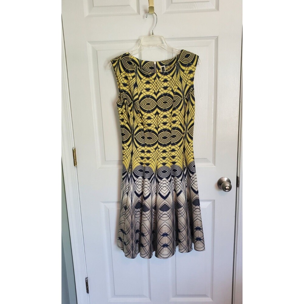 Julian Taylor Yellow Print Sleeveless Summer Dress Size 8 Fit and Flare